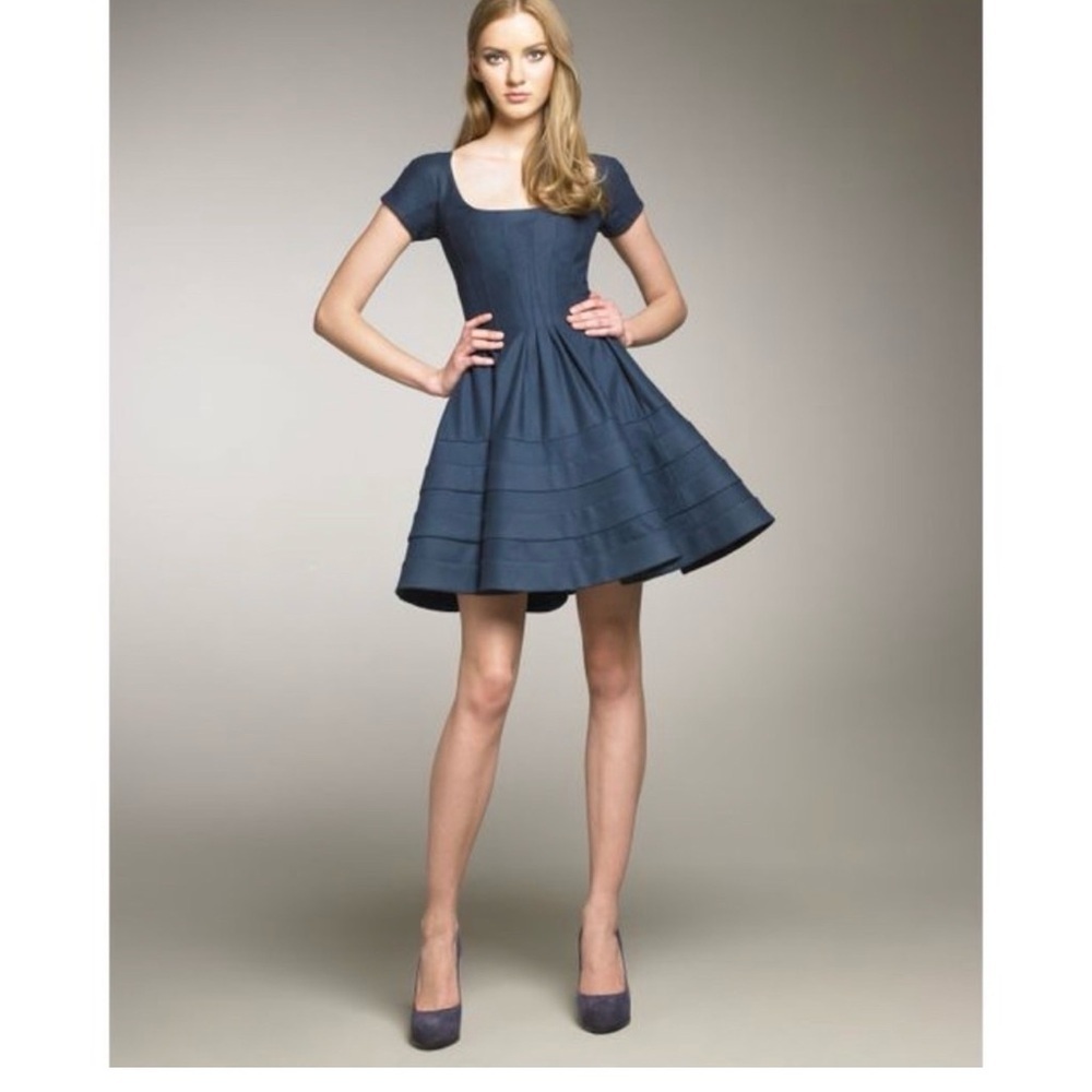 Zac Posen Teal Fit & Flare Mini Dress Structured A-Line Size 10
